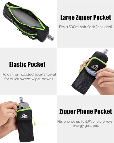 Zelvot Handheld Water Bottle Running with Phone Holder, 17 oz, Green - color: Green