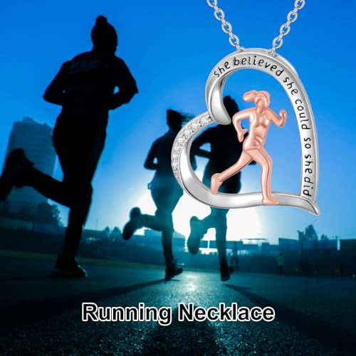 PROESS Tennis/Basketball/Soccer/Gymnastics/Running/Golf/Barbell Necklace 925 Sterling Silver Sports Pendant Inspirational Jewelry Gifts for Women - style: Running