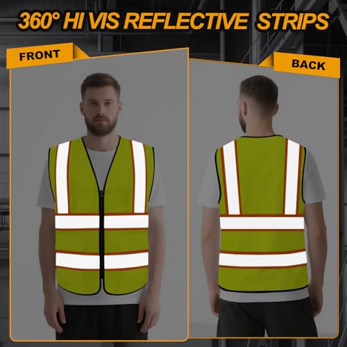 High Visibility Vest 5 Pockets Safety Vest with Zipper, Yellow S - color: Yellow, size: Small