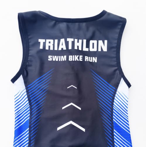 Boys Triathlon Suit Youth Racing Tri Skin Suit for Cycling Swim Run - color: Black/Blue-1, size: Large