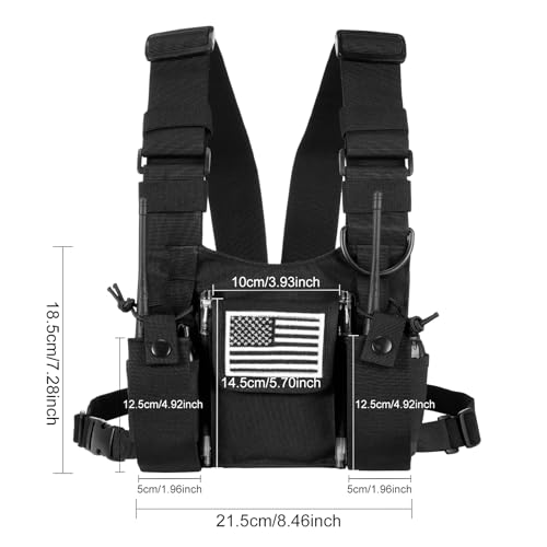 Radio Chest Harness Chest Front Pack Pouch Holster Vest Rig for Two Way Radio Walkie Talkie(Rescue Essentials) - color: Black