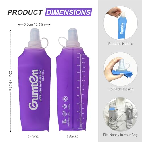 Soft Flask TPU BPA-Free 480ml Soft Water Bottle Leak-Proof Collapsible for Hydration Pack Running Vest Marathon Hiking Cycling (Purple) - color: 480ml Purple