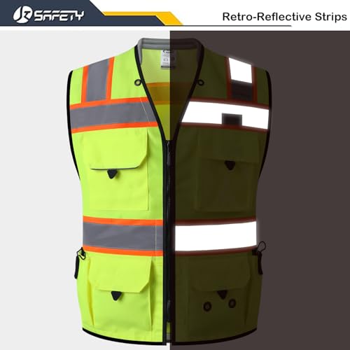 JKSafety Hi-Vis Unisex Surveyor Safety Vest Heavy Duty PPE Inner Pockets ANSI/ISEA Compliant - color: 188-yellow, size: Small