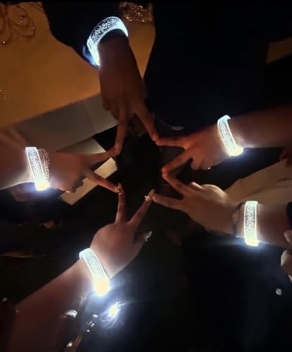 LED Light up Bracelets, White Glow Wristbands Party Favors Toys Supplies for Birthday, Halloween, Carnivals Parties for Kids over 3 Years Old, Clear Case 12 Pack