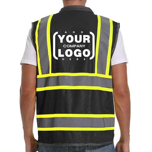 ArcRidge Reflective Safety Vest for Men and Women - High Visibility Construction Vest - Dual Tone Reflective Strips - color: Black-custom, size: Medium