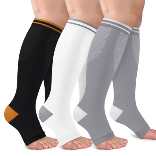 CTHH Toeless Compression Socks for Women & Men Open Toe Knee High Stocking - color: Black/Brown/White/Gray, size: Small-Medium