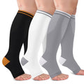 CTHH Toeless Compression Socks for Women & Men Open Toe Knee High Stocking - color: Black/Brown/White/Gray, size: Small-Medium
