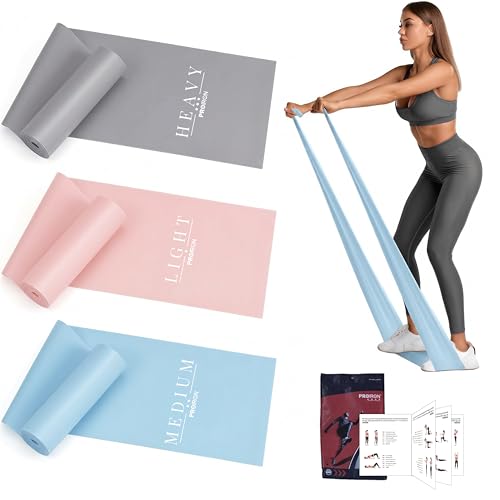 PROIRON Latex Resistance Bands Set 2-in-1, 6.6FT/4.9FT, for Pilates, Rehab - color: (Pink+Blue+Gray) - 4.9 FT