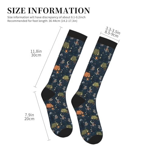Patterned Knee High Socks for Women Men Athletic Running Travel Work - color: Adventure Raccoon