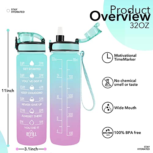 32 oz Water Bottles with Strap & Straw, Sport Motivational Water Bottles - color: Spring Bouquet