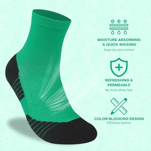 NIcool Cycling Socks For Men, 1/3 Pairs Bright Seamless Compression Running Crew Socks Youth Cushioned Tennis Quarter Socks - color: 3 Pairs Deep Green
