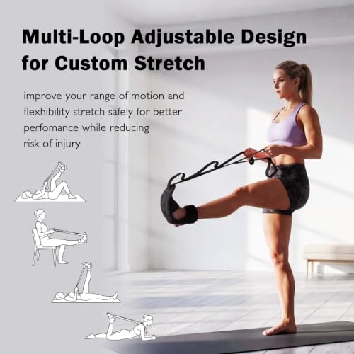 Calf Stretching Strap for Plantar Fasciitis, Foot Stretcher Night Splint for Heel Spurs, Foot Drop, Achilles Tendonitis & Hamstring, Yoga Foot & Leg Stretch Strap with Black Massage Ball - color: Black with Black Ball