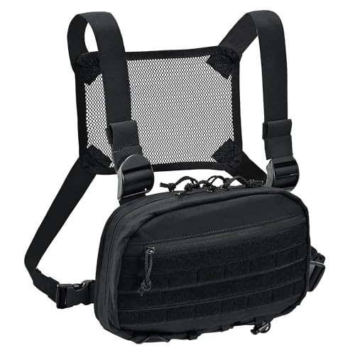 Chest Rig with Concealed Pistol Holster, Chest Bag for Men,Molle EDC Tactical Vest Chest Pack for Running Outdoor - color: Black
