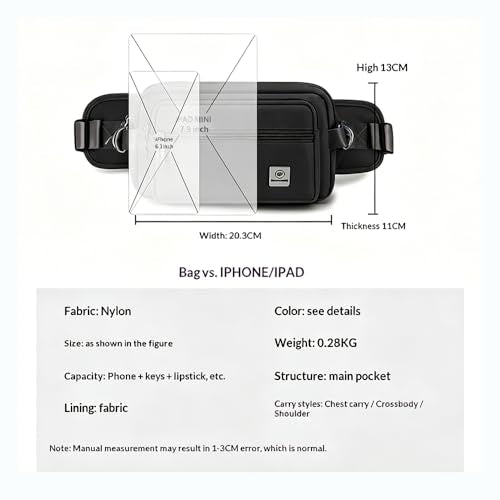 Fanny Pack for Women, Fashion Crossbody Waist Bag with 5 Zipper Pockets, Lightweight Adjustable Strap Chest Bag for Travel Hiking Running (Black) - color: Black