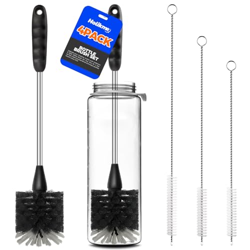 Holikme 4 Pack Bottle Brush 14" Stainless Steel Straw Cleaner Brush,Black - color: Black
