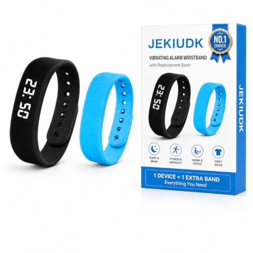 Vibrating Alarm Wristband Clock Smart Watch Bracelets for Mens Digital Heavy Sleepers Fit Wrist Womens Tracker Vibro Vibration Silent Small Distance Teens Shock Despertador Band Alert - color: Black Wristband + Blue Replacement Band