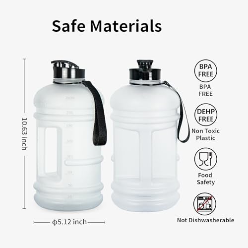 TOOFEEL 2 Liter Water Bottles - Big Water Jugs - 2.2L 74oz LeakProof - Clear Matte - color: Matte Clear Water Jug, style: 74 oz water bottle
