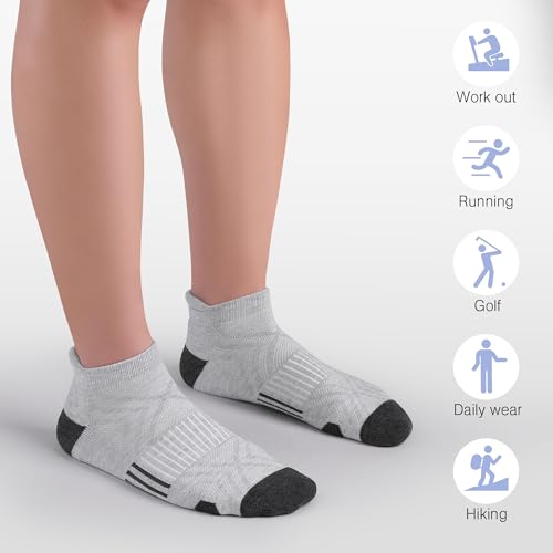 Felicigeely Athletic Running Ankle Socks Cushioned Low Cut Men Women 6 Pack - color: Grey+dark Grey Stripe, size: 9-12