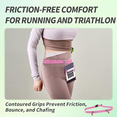 Stretch Fit Triathlon Number Belt No Pins Needed Comfortable Running Race Belt with Bib Holder for Marathon & More(Pink) - color: Pink