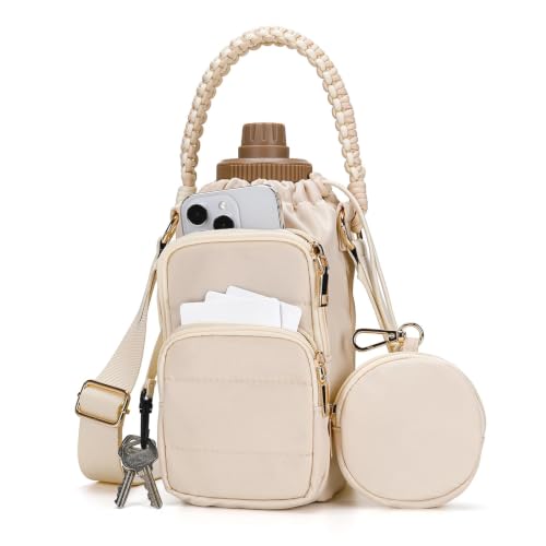 Crossbody Water Bottle Bag with Shoulder Strap for Women, Beige - color: Beige