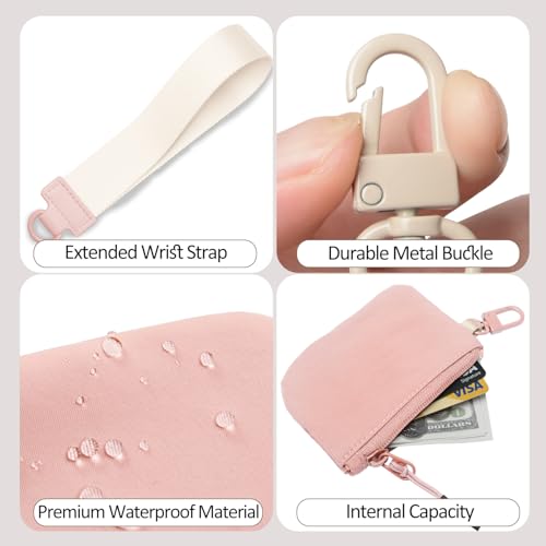 COOLANS Mini Wristlet Wallets Dual Pouch,Around Wristlet Handbag Wallet for Women Zip Cards Holder,Wristlet Bracelet Purse - color: Pink&white