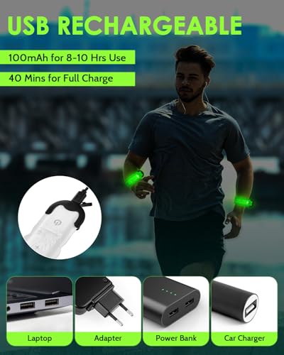 Fitense Rechargeable LED Armband 2-Pack, High Visibility Running Gear for Night Safety, 5 Colors & 3 Modes Light Up Wristbands for Night Walking, Cycling, Gift for Women Men Kids - style: Wave