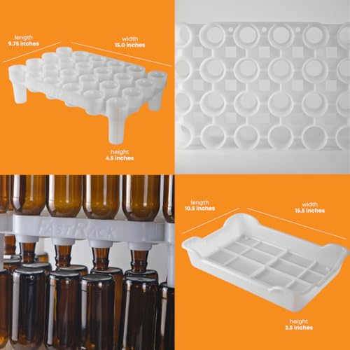 FASTFERMENT - 24-Bottle Drying Rack & Tray| Bottle Drying Tree Alternative | Dry & Store Your Wine or Bomber/Belgian Bottles | 2-Stackable Racks, 1 Tray | Dishwasher Safe | Home Brewing Supplies