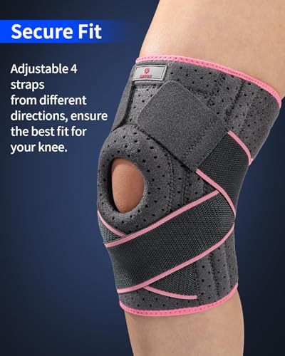 ABYON Knee Brace for Men & Women - Medium to Plus Size for Meniscus Tear, Knee Support with Dual Side Stabilizers & Crossed Compression Straps for Knee Pain Relief, ACL, Arthritis and Post-Surgery Recovery - color: Gray-pink, size: 4X-Large/5X-Large (Pack