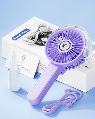 SWEETFULL Portable Misting Fan - 180° Foldable Handheld Personal Fan with Mist Spray, 3 Speeds, 30ml Water Tank, USB Rechargeable for Travel, Outdoors, Makeup, Camping, Home, and Office Use - color: Purple