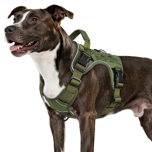 WINGOIN Tactical Dog Harness for Medium Size Dogs,No Pull Dog Harnesses - color: Green, size: Medium: 30-50 lbs (Chest:24-28",Neck:17-19")