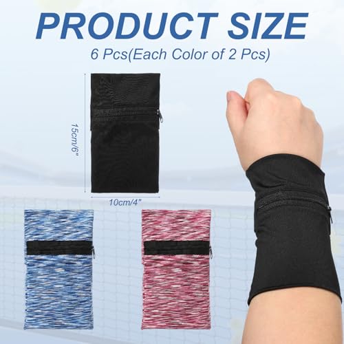 Wrist Pouch Wrist Wallet Wristband with Zipper - color: Black/Blue/Pink