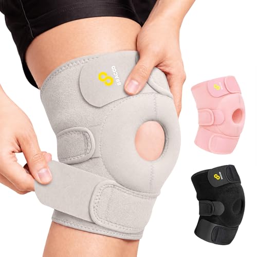 Bracoo Knee Support Brace for Men Women, Adjustable Compression Sleeve Wrap Patellar Pad Tendon - Arthritis Pain, meniscus tear, Injury Recovery, Running, Workout, KS10 - color: Gray