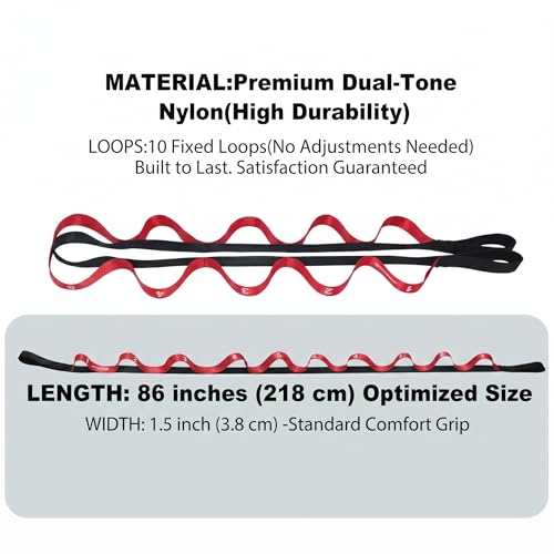 Acozycoo Stretching Strap with Loops for Physical Therapy,Knee,Leg Lifter - color: Red, size: Length: 86 Inch, Width: 1.5 Inch