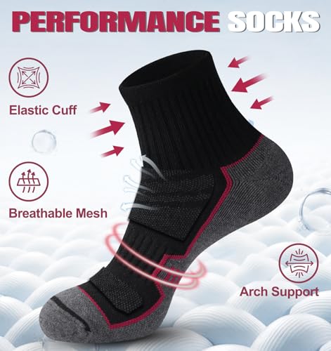 Men's Cushioned Ankle Socks, Athletic Running Gym Socks 6 Pairs - color: 6 Pairs Black, size: 8-10