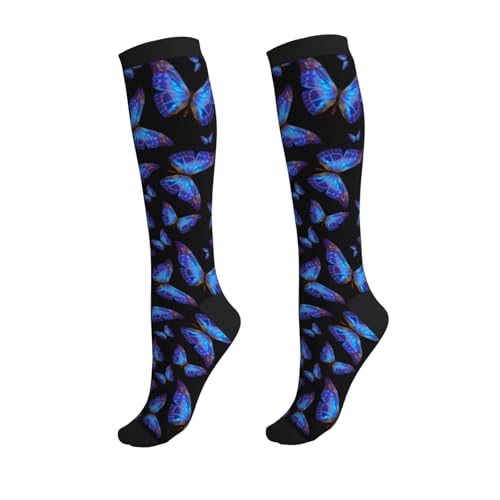 Crazy Fun Compression Socks, Unisex Knee High Support Socks - color: Blue Butterfly