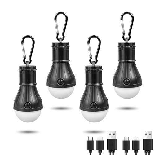 Jarxin Led Camping Lantern USB Rechargeable,Outdoor Tent Lights - color: 4pcs Black