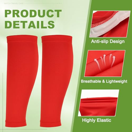 Sun Protection Leg Sleeves, Sports Compression Leg Cooling Ice Silk Sleeves with Anti-slip Silicone Strips - color: Red