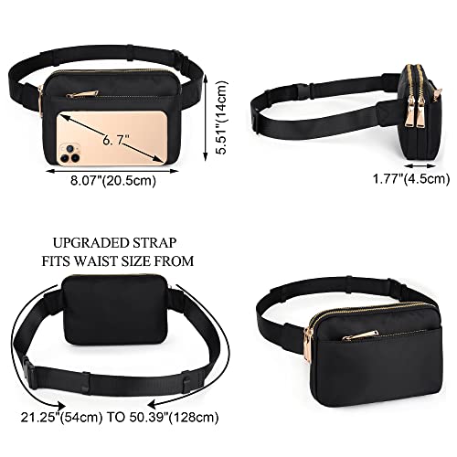 UTO Fanny Pack Crossbody Belt Purse Chest Waist Hip Travel Hiking Bumbag - color: 01222 Black (Gold Zip)