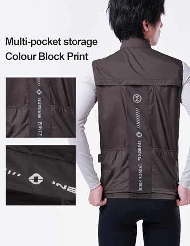 INBIKE Unisex Cycling Vest Windproof Lightweight Sleeveless Jacket - color: Brown, size: Small