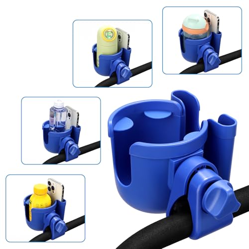 Accmor Stroller Cup Holder with Phone Holder, Bike Cup Holder, Walker Scooter Wheelchair Cup Holder Attachment, Universal Cup Holder for Uppababy Graco Strollers - color: All Dark Blue