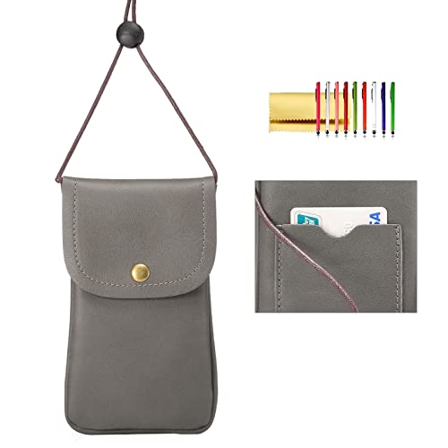 Cell Phone Neck Pouch, PU Leather Carrying Bag with Credit Card Holder Adjustable Strap, Small Travel Purse for iPhone 11 XR XS Max SE 8 7 6 Plus, Galaxy S10 S7 Edge A10 J7, Moto G6 (Gray) - color: 01 Gray