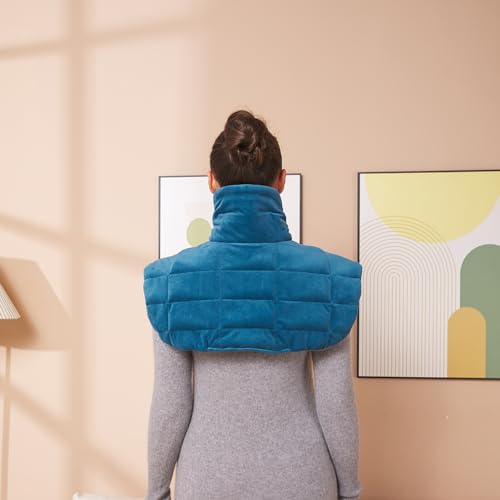 Ambershine 19''x24'' Weighted Neck & Shoulder Heating Pad, 2.5lbs with 12 Temperature Settings& 4 Auto-Off Timers, Pain Relief for Neck/Shoulder/Back(Gray&Blue) - color: 01-gray and Blue