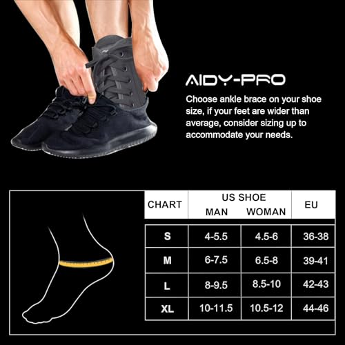 AIDY-PRO Lace Up Ankle Brace with Metal Side Stabilizers, Adjustable Lace-Up Ankle Braces for Men and Women Sprained Foot Support Brace for Posterior Tibial Tendonitis Achilles Tendon Injury XL - size: X-Large