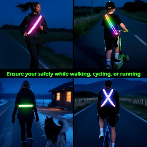 Reflective Sash Gear for Walking at Night,Flashing LED Reflective Belt Safety Lights for Walkers Night Dog Walking Biking Running,High Visibility Rechargeable With Wear 2 Ways for Men Women - color: Pink
