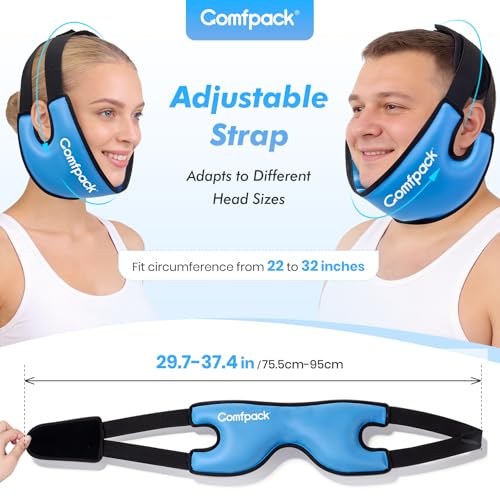 Comfpack Wisdom Teeth Ice Pack Head Wrap for TMJ, Jaw & Chin Relief with Larger Coverage, Flexible Double Sided Face Ice Pack for Oral Surgery, Teeth Removed, Tonsillectomy, Swelling - color: Blue 1pack