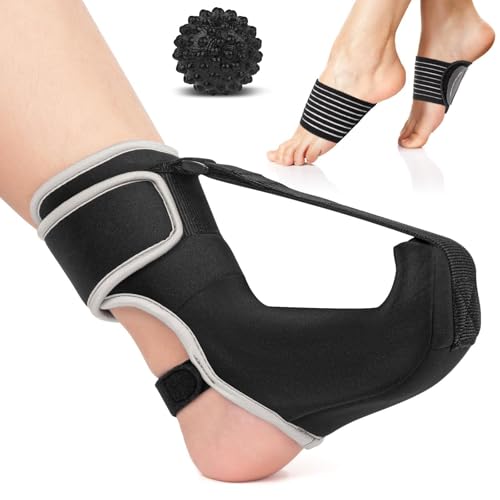 Adjustable Night Splint for Foot Drop & Plantar Fasciitis Relief, Soft Breathable Ankle Brace Support with Massage Ball for Achilles Tendonitis, Heel Spur, Flat Arch - size: Small