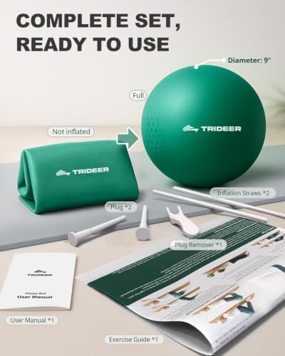 Trideer Exercise Ball for Rehabilitation with Guide, 9 Inch Pilates Ball - color: Green (with inflation straw)
