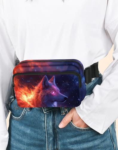 Wolf Fanny Pack Fashion Belt Bag Lightweight Waist Pouch with Adjustable Strap Mini Crossbody Bags for Women Travel Sports Running - color: Dark Red
