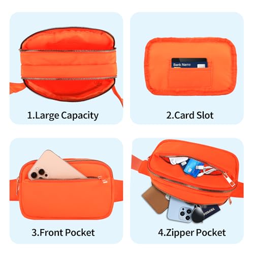 Fashion Fanny Bag-Waist Pack With Adjustable Belt Bag-Unisex Crossbody Pack For Travel Running Hiking-Orange - color: 3-Zipper Orange