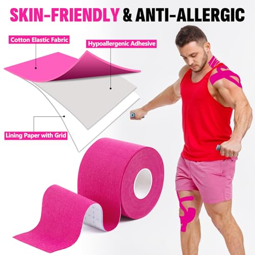 5 Rolls Rose Red Kinesiology Tape, 2 inch x 16.4 Feet Kinetic Tape - color: Rose Red